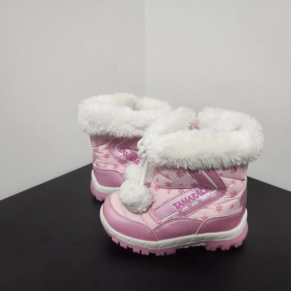 TAMARACK Girl's Pink Frost Flakes Faux Fur Insulated Lined Snow Boots Size 9